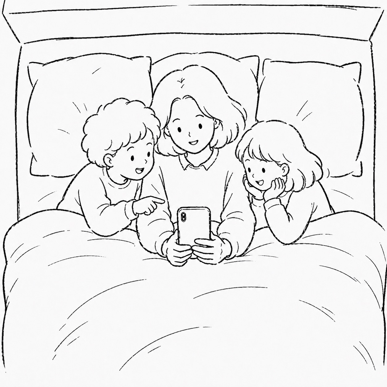 Ellie and the kids decorating their little world in the app before bed
