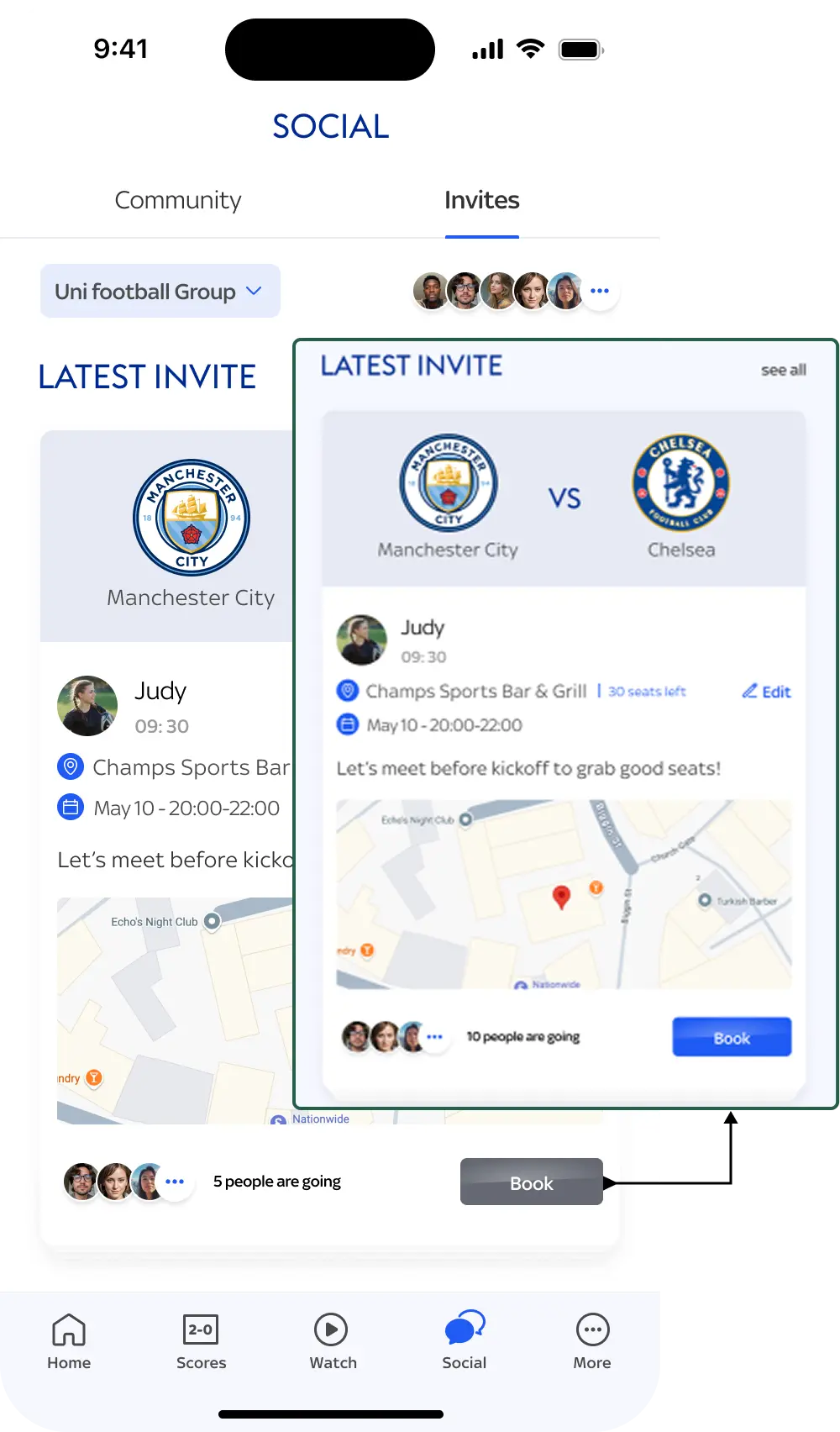 Social invites - Judy side