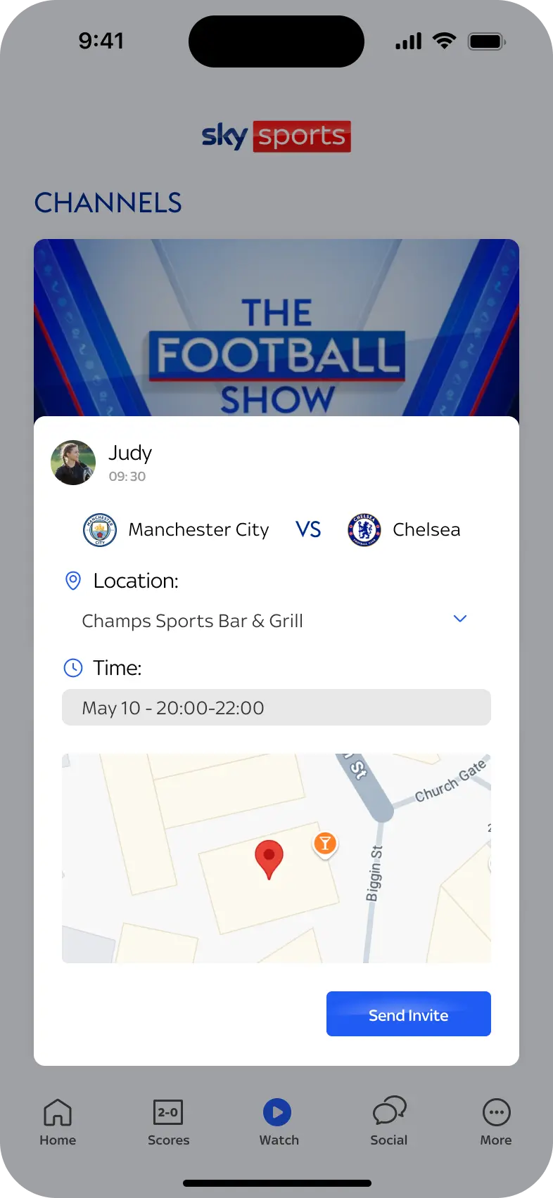 Watch tab - channels and social